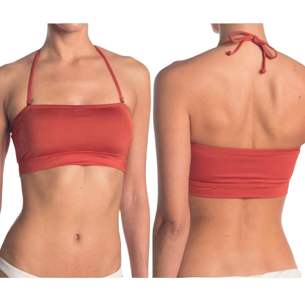 New Becca Women's Orange Removable Strap Bandeau Bikini Top Size L